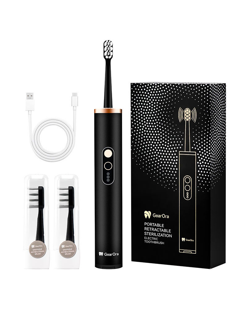 GearOra Portable Retractable Sterilizing Sonic Electric Toothbrush Black