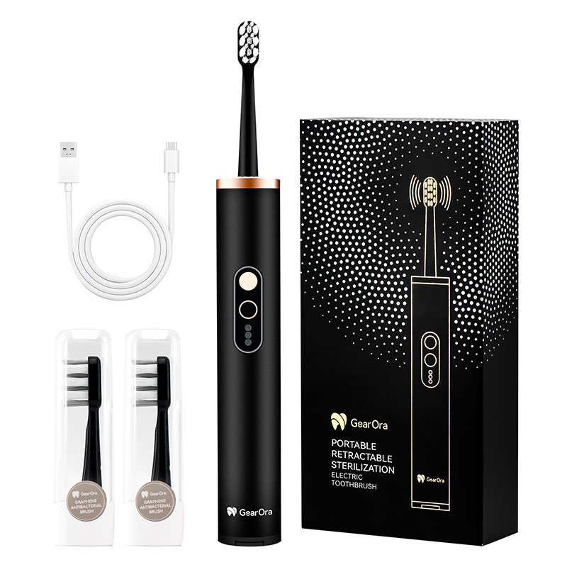 GearOra Portable Retractable Sterilizing Sonic Electric Toothbrush Black