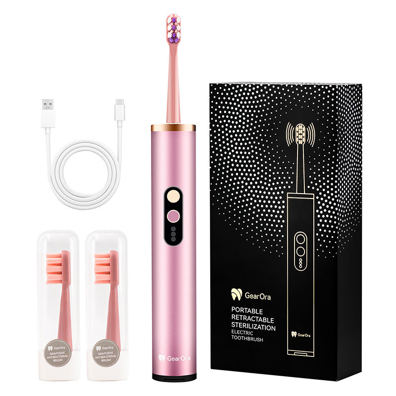 GearOra Portable Retractable Sterilizing Sonic Electric Toothbrush Rose Gold