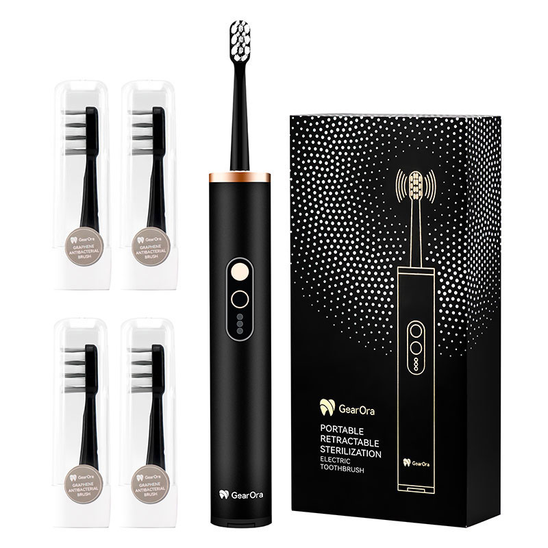 GearOra Portable Retractable Sterilizing Travel Electric Toothbrush Black