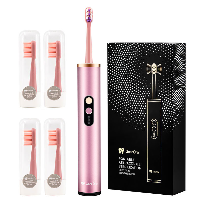 GearOra Portable Retractable Sterilizing Travel Electric Toothbrush Rose Gold